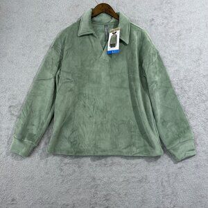 NEW Mondetta Women's L Corduroy Fleece Pullover With Collared Sweatshirt
